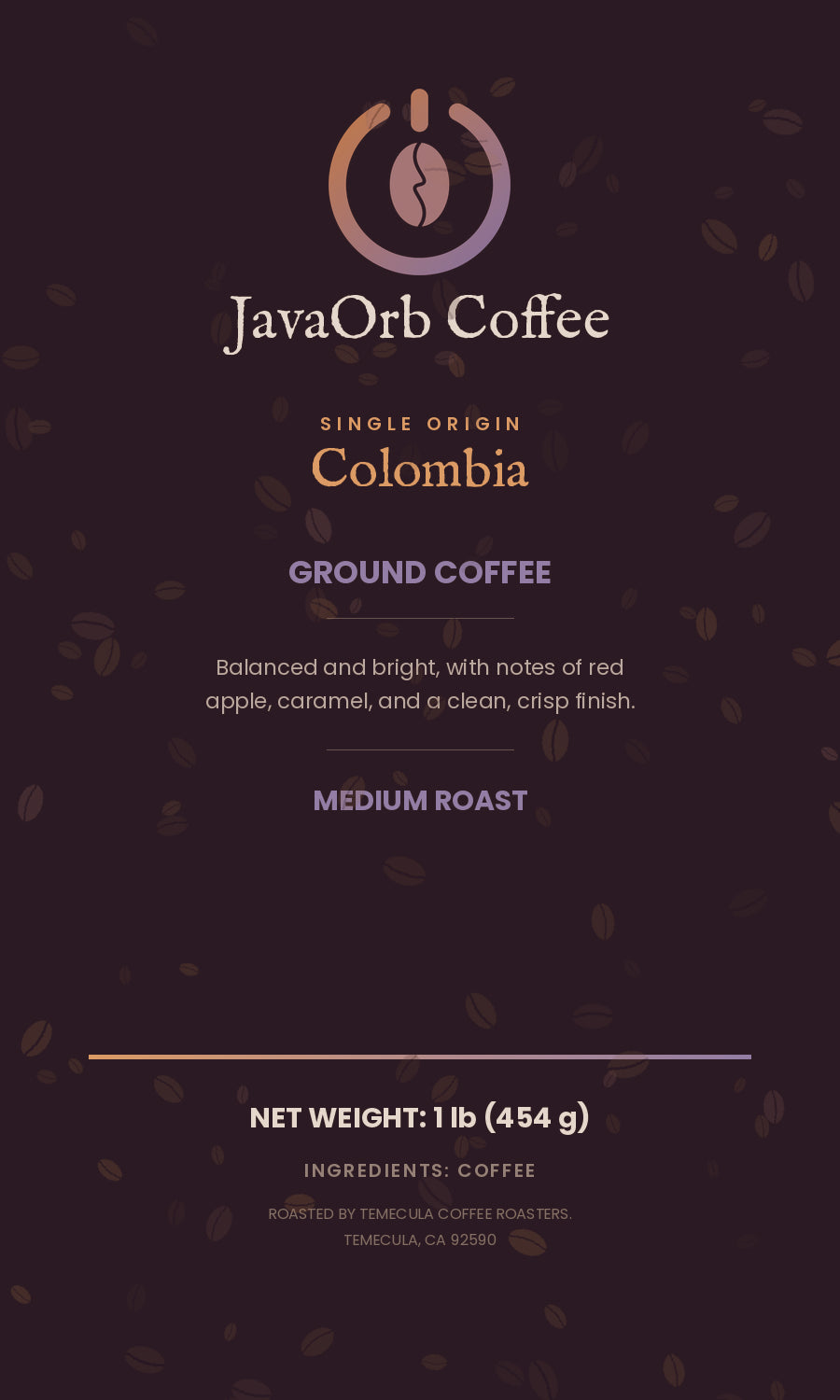 JavaOrb Colombia Ground 1lb label